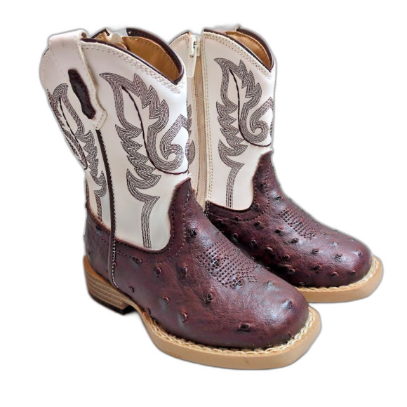 Roper Bumps Ostrich Square Toe Toddler Size 6 White Brown Cowboy Boots - Picture 1 of 8